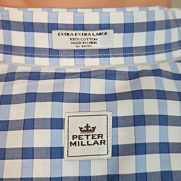 Peter Millar Short Sleeve Button Down Sport Shirt Blue White XXL - Picture 5 of 5